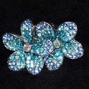 Vintage Rhinestone Blue Flowers Stretch Ring